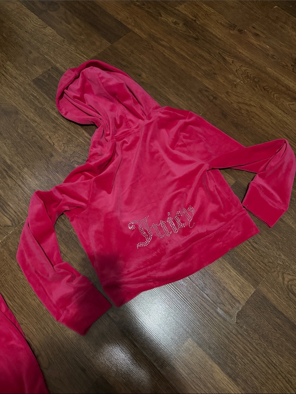 Women’s Juicy Couture Hot Pink Velour Hoodie with Rhinestone Juicy Logo